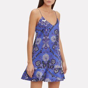 Tina Satin Slip Dress in Blue Paisley